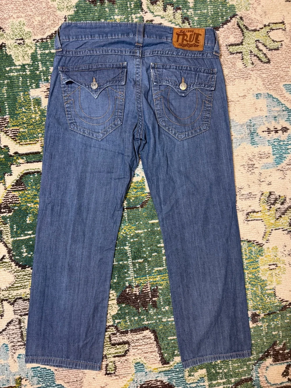 True Religion Ricky Straight Jeans Mens 32x28 Made in USA Medium Wash Denim